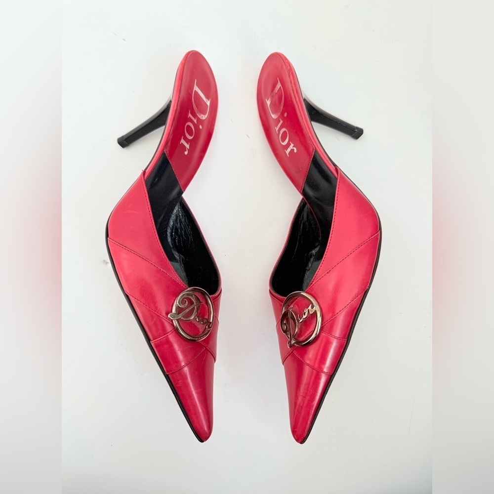 Christian Dior by John Galliano 2000's Red Leather "Dior" Diva Mule Heels EU 40 - Picture 3 of 9